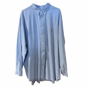 Polo Ralph Lauren Mens Long Sleeve Poplin Shirt blue and white gingham plaid 3XB